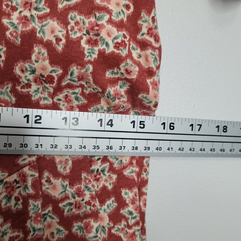 Vintage 90s red floral trad wife cottagecore drop waist half sleeve midi dress 9 - Picture 6 of 7